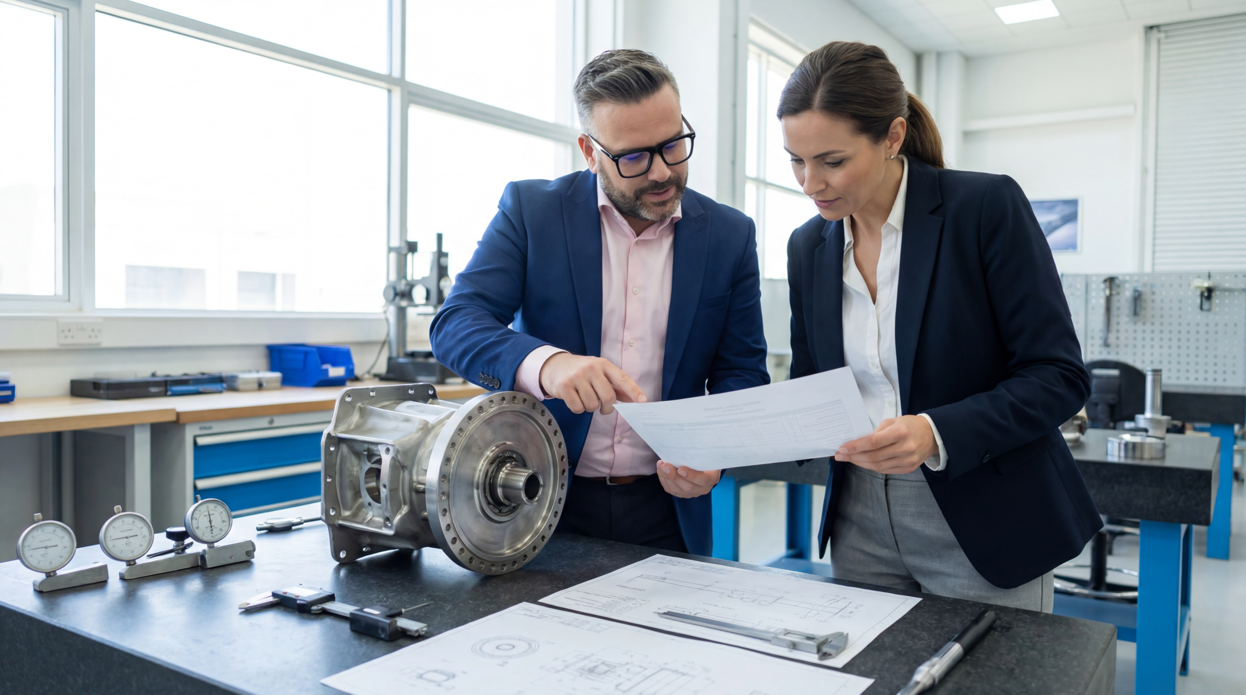 Peter ukazuje audítorovi finálnu kontrolu hotového komponentu