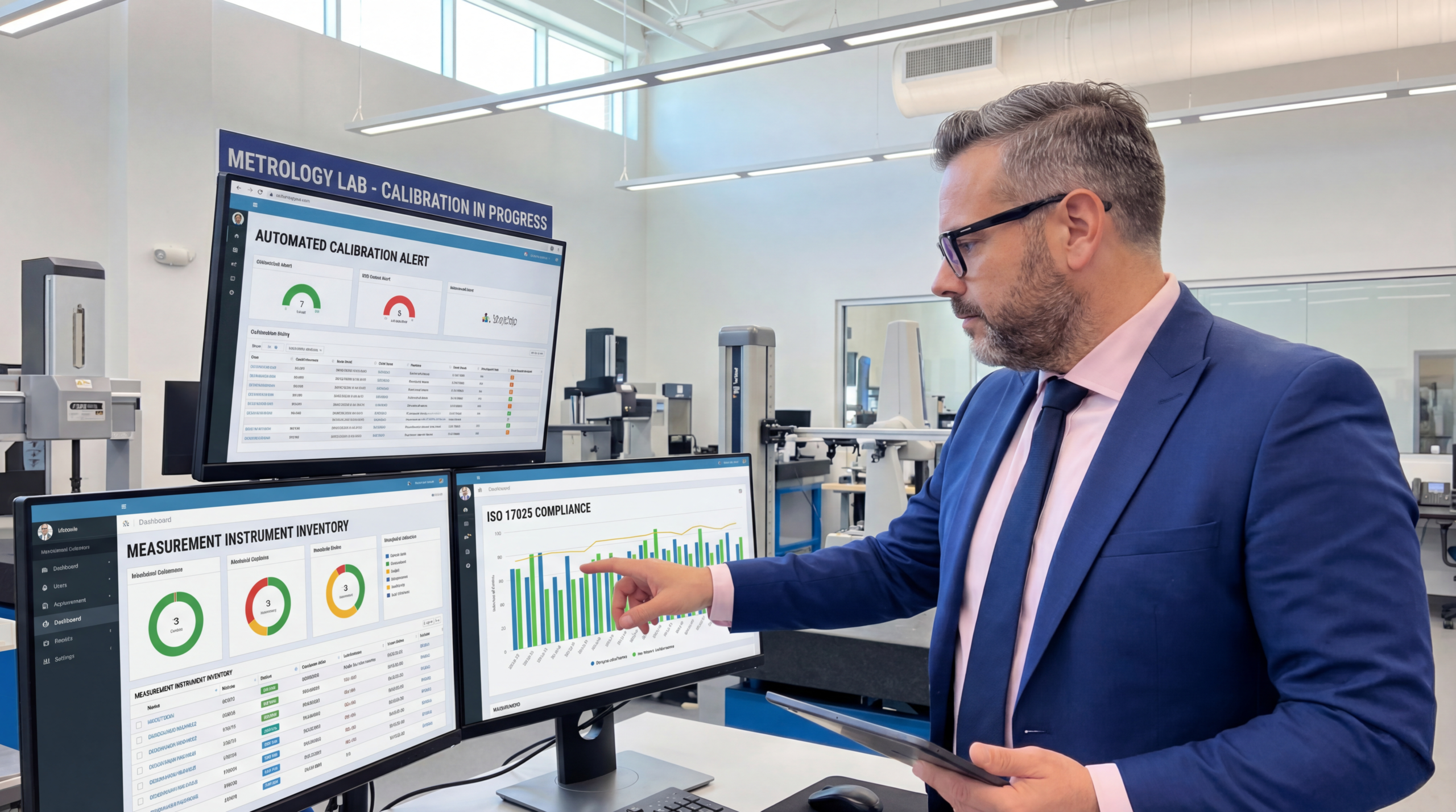 Peter monitoruje nové kalibračné procesy a sledovanie meradiel v kontrolnej miestnosti